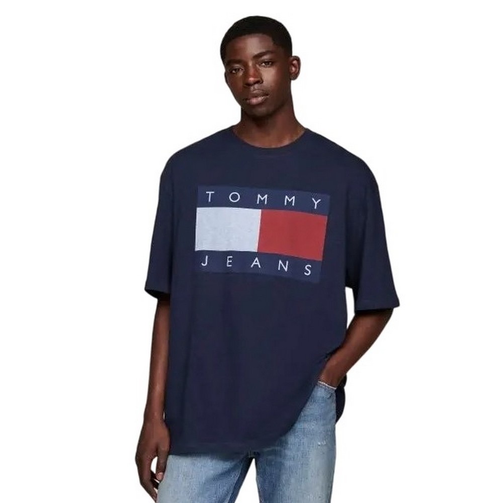 TOMMY JEANS RLX MELANGE FLAG TEE T SHIRT NAVY